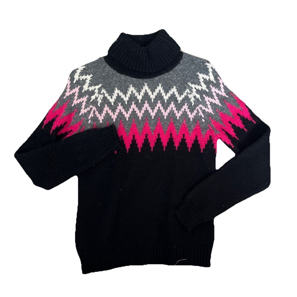Michael Kors M Black Gray Pink Zig Zag Chevron Turtleneck Sweater Angora